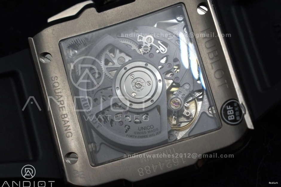 Strap 1:1 Edition Black Best Rubber Unico BBF Titanium on Bang 42mm Square A1280 Skeleton Dial 1120